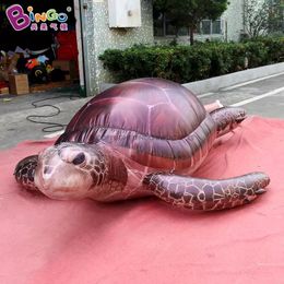 wholesale 5mL (16.5ft) Ocean Theme Event Decoration Inflatable Simulation Turtle Balloons Inflation Marine Animal Model For Advertising With Air Blower Toys Sports