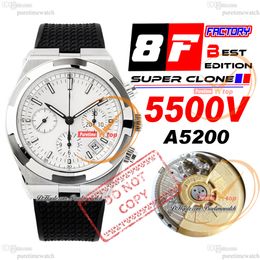 8F Overseas 5500V A5200 Automatic Chronograph Mens Watch 42.5mm Steel Case Silver Stick Dial Black Rubber Strap Super Edition Watches Puretimewatch Reloj Hombre