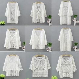 Shirt Women Clothing Long Sleeve Lace Shawl Shrug Bolero Jacket Beach Shirts Hollow Cape Elegant Tops Wedding Bridal Summer Shirts