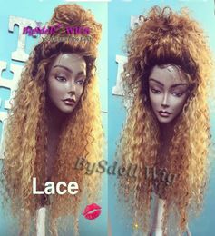 Synthetic Long Black Root Ombre Honey Blonde 27 Color Hair Wig Heat Resistant Kinky Curly Hair Front Lace Wigs with baby hair1309543