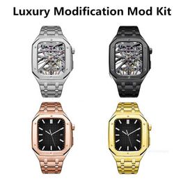 Designer Luxury Modification Mod Kit Link Bracelet Straps AP Armour Integrated Case Watchband Butterfly Clasp Steel Band Fit iWatch Series 8 7 6 SE 5 4 For Apple Watch 44