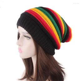 Berets Colorful Striped Kinted Hat Keep Warm Beanies &Skullies Unisex Knitted Pullover Cap