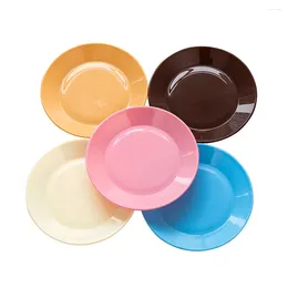 Cups Saucers 5 PCS Round Flat Plates Plastic Dessert Appetiser Snack Fruit Candy Nut Trays (Light Brown And Coffee Pink Beige