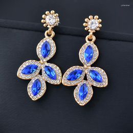 Dangle Earrings SINLEERY Charm Blue Black Stone Leaf For Women Wedding Party Fashion Jewellery ES229