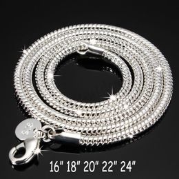 3mm 925 Sterling Chain Silver Snake Necklace 16 18 20 22 24 Inch Solid Silver Lobster Clasp Necklace Chains for Women Jewelry230r
