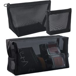 Black mesh makeup bag womens transparent makeup bag small portable storage bag travel toilet towel Organiser bag 240228