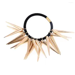 Hair Clips Punk Bands Gold Silver Colour Woman Elastic Spike Rivet Band Rope Ties Metal Holder Girls Accessories