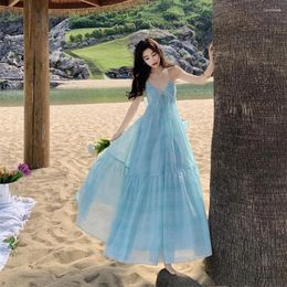 Casual Dresses Women Hanging Neck Sling Chiffon Dress Bohemia Beach Long Backless Summer 2024 Elegant Party Vestidos Female