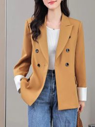 Blazers Autumn Winter 2023 Purple Elegant Slim Classic Suit Jacket Women Yellow Double Breasted Black Blazer Coat Korean Goddess Vintage