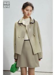 Boots Ziqiao Elegant Celebrity Style Doublesided 100% Wool Suit Women 2022 Winter Short Woolen Coat Mini Skirt Female Twopiece Set