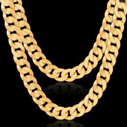 Mens 14k Yellow Gold Plated 24in Italian Cuban Chain Necklace 10 MM234R