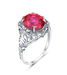 Cluster Rings Silver For Women Genuine 925 Sterling Ruby Ring Wedding Exquisite Oval Gemstones Trendy Fine Jewellery Handmade Gift4005322