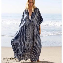 Casual Dresses SuperAen Long Dress Women Summer 2024 Chiffon Stripe Beach Fashion Print