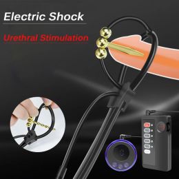 Electric Shock Urethral Stimulator Penis Plug with Adjustable Ring Male Masturbator Urethra Inserts Stimulation Sex Toys for Men