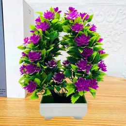 Decorative Flowers Faux Potted Plant Waterproof No Watering Simulation Plants Eye-catching Plastic Fake Bonsai For Office