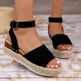 Sandals Shoes For Women 2024 High Quality Summer Women's Leopard Print Mid Heel Water Proof One Word Buckle Open Toe