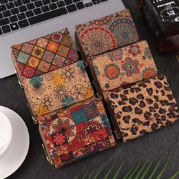 DHL50pcs Card Holders Women Men Unisex Cork Leather Flower Leopard Print 3Foldable Multifunctional Protable Short Wallet Mix Color