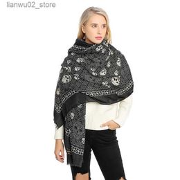 Scarves Skull print womens scarf winter shawl cotton linen womens scarf womens long shawl shoulder bag Foulard shawl high-quality Q240228