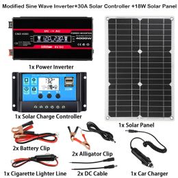 Solar 110V/220V Solar Panel System 18V18W Solar Panel+30A Charge Controller+4000W Modified Sine Wave Inverter Kit Power Generation Kit