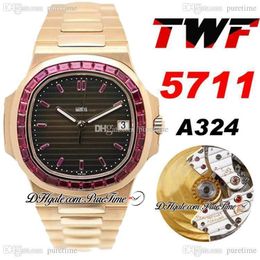 TWF Jumbo Platinum Ruby Bezel Rose Gold 5711 Black Texture Dial A324 Automatic Mens Watch Hip Hop Edition PTPP 2021 Puretime 2489