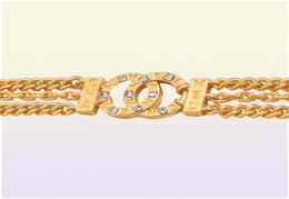 Never Fading 18K Gold Plated Brand Designer Double Letter Pendant Necklaces Crystal Rhinestone Stainless Steel Choker Necklace Cha8764327