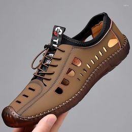 Sandals Men Casual Summer Fashion Hollow Out Breathable Shoes Men's Flat Business Soft Bottom Sneakers Leather Sandalias Hombre