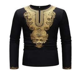 Gold element design tribal pattern men039s African large longsleeved Tshirt fashion novelty luxury comfortable light and brea9355913