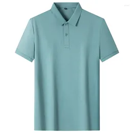 Men's Polos 2024 Summer Silk&cotton Polo Shirts For Men Casual Solid Color Loose Fit Mens Fashion Brand Clothing 2523