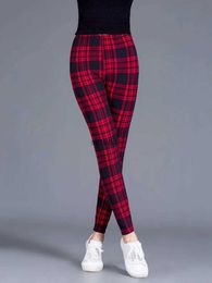 Women's Pants Capris CUHAKCI Female Fitness Leggings Women Print Plaid Leggings Lady Sexy Slim Pencil Pants Push Up Elastic Waist Trousers