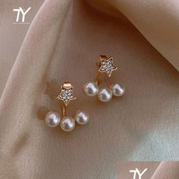 Dangle & Chandelier Simple And Small Three Pearl Pendant Earrings Fashion Ladies Jewelry For Woman Wedding Party Girls Golden Star Ea Dhyav