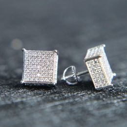 2022 mens big bling ear jewelry 3 colors screw back micro pave cz earring for men297u