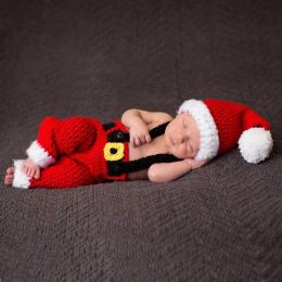 Sets Newborn Photography Clothing Christmas Photography Hat+Overalls 2Pcs/set Baby Boy Photo Props Accessories Santa Claus Costume