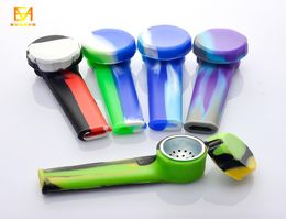 Smoking Colourful silicone hand pipe with metal bowl and silicon cap dab rig Hookah Bongs7887518