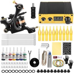 Dryers Complete Tattoo Hine Gun Kit Set with Power Supply Foot Switch Pedal Clip Cord Pigment Ink for Tattooing Beginner Supplies