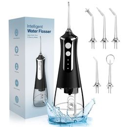 Dental Oral Irrigator Water Flosser Thread Teeth Pick Mouth Washing Machine 5 Nozzels 3 Modes USB Rechargeable 300ml Tank 240219