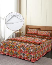 Bed Skirt Ethnic Zebra Pattern Flowers Elastic Fitted Bedspread With Pillowcases Mattress Cover Bedding Set Sheet