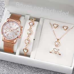 Women's Watches 5PCS/Set Geneva Fashion Women es Rhinestone Heart Jewellery Set Casual Plastic Band Ladies Quartz Without BoxL2402