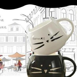 Mugs Ceramic Cute Cat Mugs With Spoon Coffee Tea Milk Animal Cups With Handle 400ml Drinkware Nice GiftsL2402