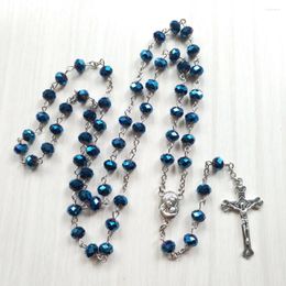 Necklace Earrings Set CottvoBlue Crystal Beads Chain Catholic Crucifixion Cross Our Lady Medal Charms Rosary Bracelet Jewellery Chaplet