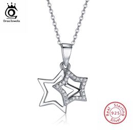 ORSA JEWELS 100 Real 925 Sterling Silver Pendants Necklaces Shiny Cubic Zircon Star Shape Women Fine Jewellery SN821778119