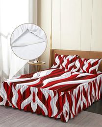 Bed Skirt Abstract Gradient Line Colour Block Red Elastic Fitted Bedspread With Pillowcases Mattress Cover Bedding Set Sheet