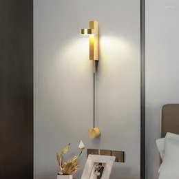 Wall Lamp Modern Led For Bedroom Bedside Decoration Living Room Sconce With Switch Knob Dimming Lights Gold Black