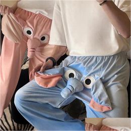 Women'S Pants & Capris Womens Pants Autumn And Winter Funny Cute Couple Pyjama With A Ringing Elephant Drop Delivery Apparel Women'S Dhv5Z