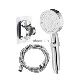 Bathroom Shower Heads 3pcs Adjustable 5 Gears Silvery Bath Head High Pressure Water Saving Stop Switch With Hose And Bracket Bathroo YQ240228