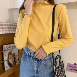 Women's T Shirts Women T-shirt Long Sleeve Half Turtleneck 2024 Spring Autumn Ladies Bottoming Shirt Edge Solid Female Fashion Tee