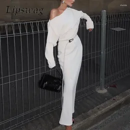 Casual Dresses 2024 Spring Long Sleeve Sexy Party Dress Elegant Torticollis Women's Maxi Stylish Solid Color Off-Shoulder Ball