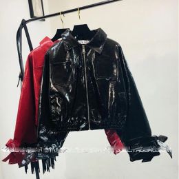 Jackets Send normally Women Clothes Patent Leather Jacket Female Glossy Fabric PU Leather Woman Short Jacket Loose Outwear Female Jacket