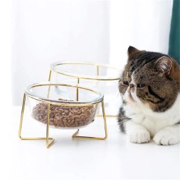 Feeding New Nonslip Cat Bowls Glasses Single Bowls with Gold Stand Pet Food&Water Bowls for Cats Dogs Feeders Pet Products Cat Bowl