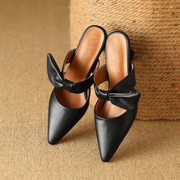 Sandals Sweet Bow Tie Pointed High Heel 2024 Summer Fashion Baotou Back Open Wear Half Trailer Large