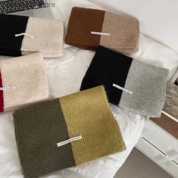 Scarves New Colour Blocking Prefabricated Style Wool Blended Scarf Womens Winter Thick Soft Knitted Couple Silencer Mens Hot Classic Shawl Q240228